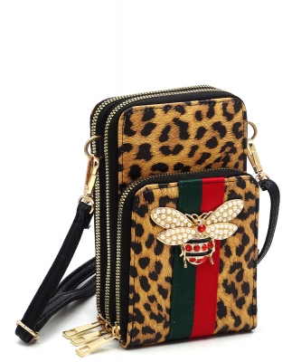 Queen Bee Stripe Crossbody Bag Cell Phone Purse AD081B LEOPARD